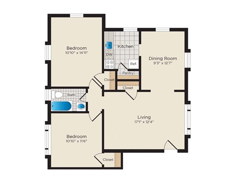 Falkland Chase Apartments in Silver Spring, Maryland 2 Bedroom Floor Plan